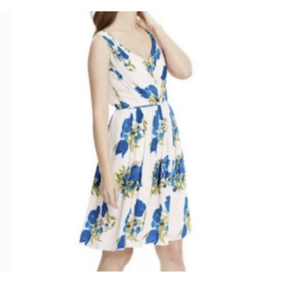 Boden Dresses & Skirts - Boden Serena Fit & Flare Dress Flowy Pink Blue Floral V-Neck Lined Sz US 4 UK 8